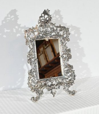 Small Late 19th Century Rocaille Table Mirror in Silver Bronze-RVK-1800214