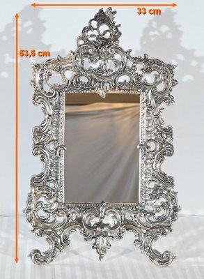 Small Late 19th Century Rocaille Table Mirror in Silver Bronze-RVK-1800214