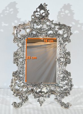 Small Late 19th Century Rocaille Table Mirror in Silver Bronze-RVK-1800214