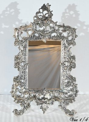 Small Late 19th Century Rocaille Table Mirror in Silver Bronze-RVK-1800214