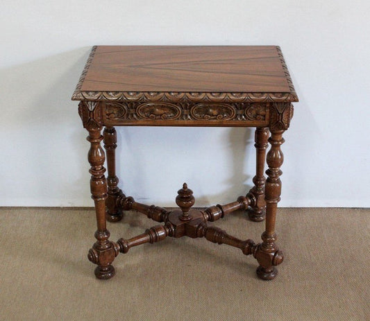 Small Louis XIV Style Writing Table in Solid Walnut, Late 19th Century