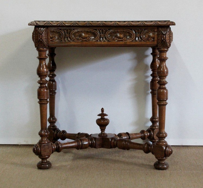 Small Louis XIV Style Writing Table in Solid Walnut, Late 19th Century