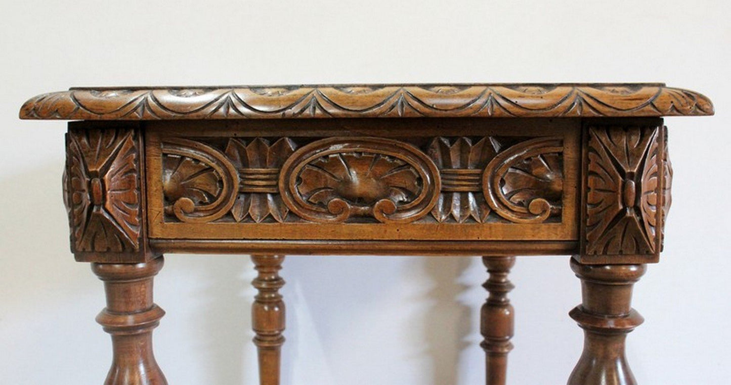 Small Louis XIV Style Writing Table in Solid Walnut, Late 19th Century