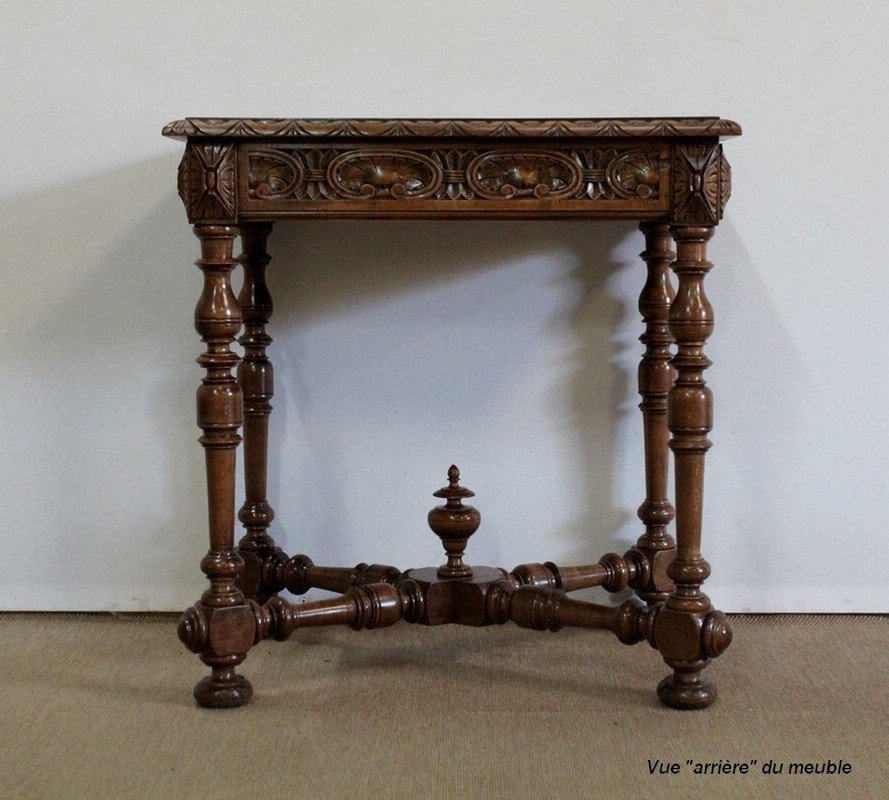 Small Louis XIV Style Writing Table in Solid Walnut, Late 19th Century