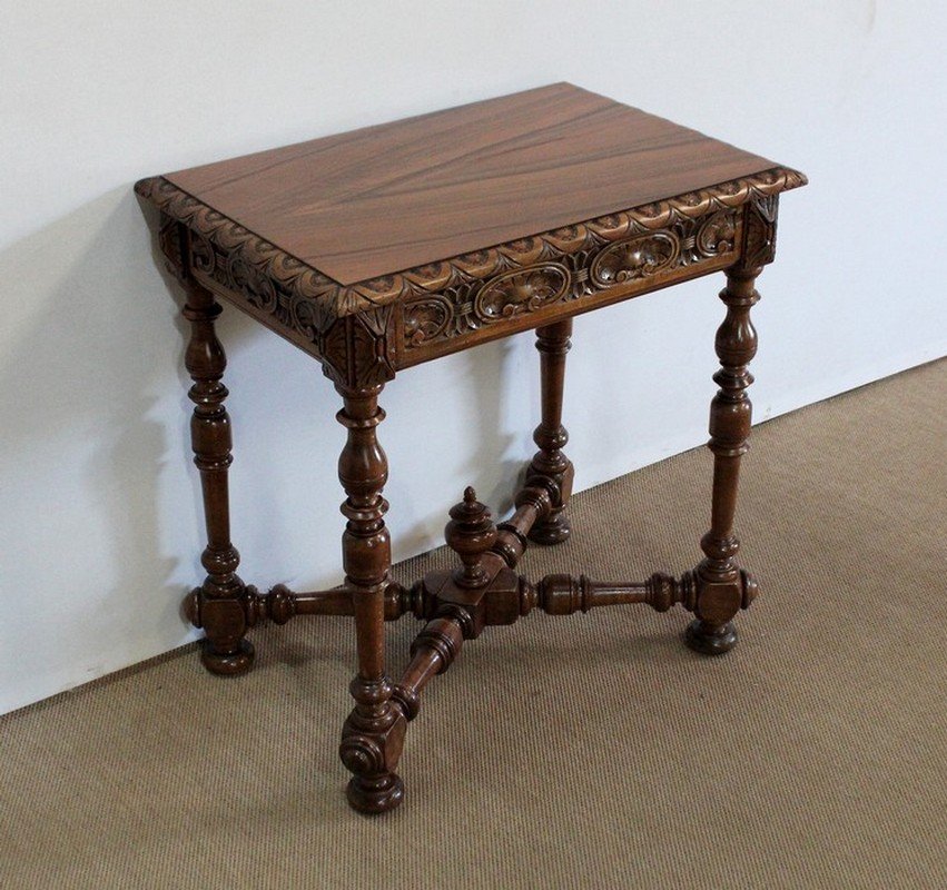 Small Louis XIV Style Writing Table in Solid Walnut, Late 19th Century