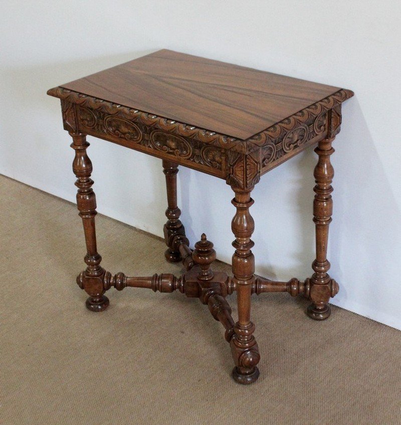 Small Louis XIV Style Writing Table in Solid Walnut, Late 19th Century