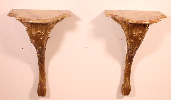 Small Louis XV Marble Consoles, 19th Century, Set of 2-HPU-1016498