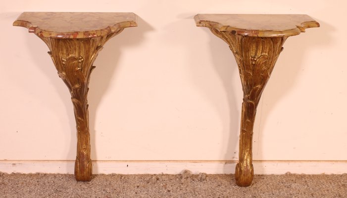 Small Louis XV Marble Consoles, 19th Century, Set of 2-HPU-1016498