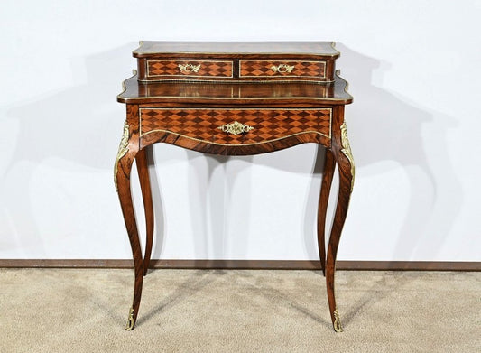 Small Louis XV Style Lady's Desk in Precious Wood, 19th Century