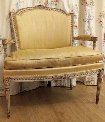 Small Louis XVI Bench in Yellow Fabric, 1780s-LXX-2017460