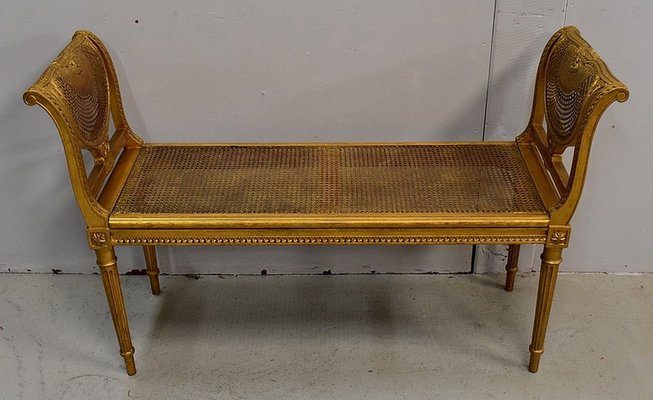 Small Louis XVI Style Bench in Gilded Wood and Cannage, 1900s-RVK-750729