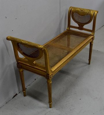 Small Louis XVI Style Bench in Gilded Wood and Cannage, 1900s-RVK-750729