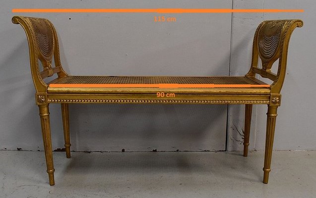 Small Louis XVI Style Bench in Gilded Wood and Cannage, 1900s-RVK-750729