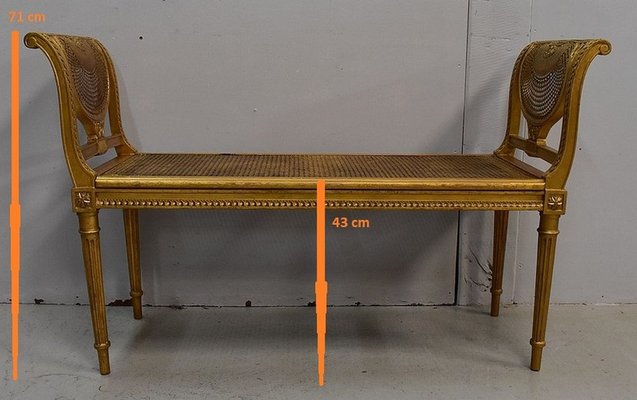 Small Louis XVI Style Bench in Gilded Wood and Cannage, 1900s-RVK-750729