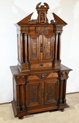 Small Mid-19th Century Renaissance Style 2-Body Buffet in Walnut-RVK-1800407