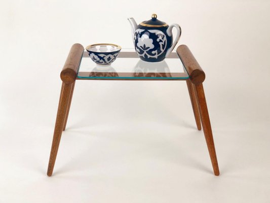 Small Mid-Century Austrian Table in Wood with Glass Plate from Max Kment, 1950s-BAF-763462