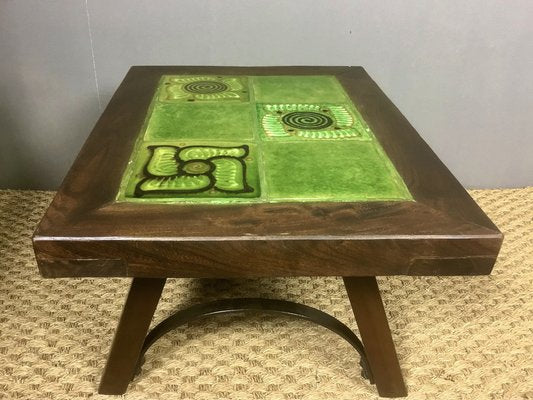 Small Mid-Century French Brutalist style Oak Table with Ceramic Top, 1970s-WZZ-1373019