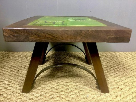 Small Mid-Century French Brutalist style Oak Table with Ceramic Top, 1970s-WZZ-1373019