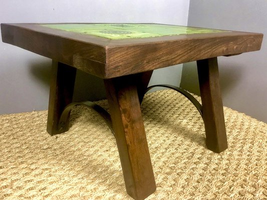 Small Mid-Century French Brutalist style Oak Table with Ceramic Top, 1970s-WZZ-1373019