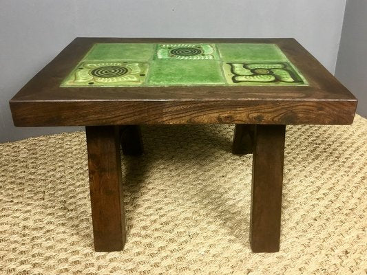 Small Mid-Century French Brutalist style Oak Table with Ceramic Top, 1970s-WZZ-1373019