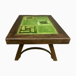 Small Mid-Century French Brutalist style Oak Table with Ceramic Top, 1970s-WZZ-1373019