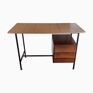 Small Mid-Century Italian Cross Bar Desk in Wood & Brass-EUP-1188342