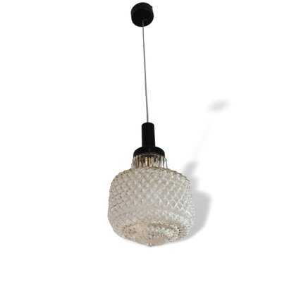 Small Mid-Century Modern Black and Clear Glass Hanging Lamp-SCS-1240610