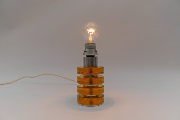 Small Mid-Century Modern Table Lamp Base in Chrome & Orange Glass, 1960s-KQB-1746490