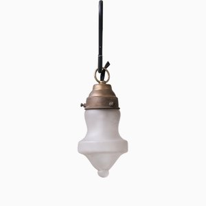 Small Mid-Century Opaque Glass and Brass Pendant Light-JRP-1765308