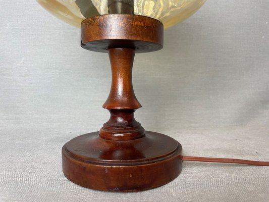 Small Mid-Century Portuguese Wood and Iridescent Amber Glass Table Lamp, 1960s-SCS-1807294