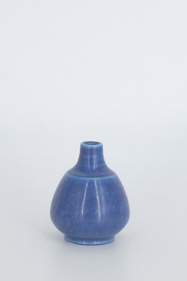 Small Mid-Century Scandinavian Modern Blue Stoneware Vases by Gunnar Borg for Gunnars Keramik Höganäs, 1960s, Set of 3-ZAA-1794267