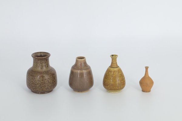 Small Mid-Century Scandinavian Modern Brown Stoneware Vases by Gunnar Borg for Gunnars Keramik Höganäs, 1960s, Set of 4-ZAA-1794222