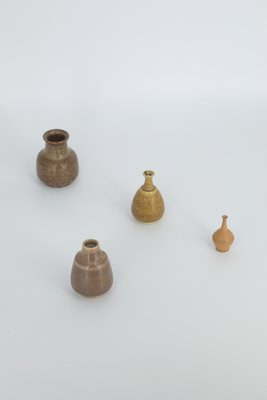 Small Mid-Century Scandinavian Modern Brown Stoneware Vases by Gunnar Borg for Gunnars Keramik Höganäs, 1960s, Set of 4-ZAA-1794222