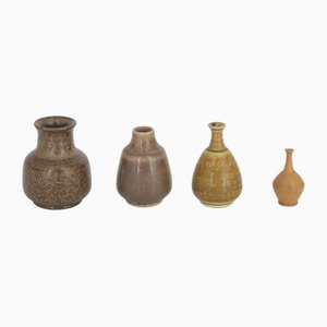 Small Mid-Century Scandinavian Modern Brown Stoneware Vases by Gunnar Borg for Gunnars Keramik Höganäs, 1960s, Set of 4-ZAA-1794222