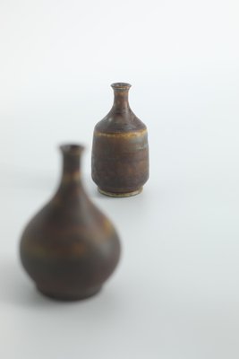 Small Mid-Century Scandinavian Modern Brown Stoneware Vases by Gunnar Borg for Höganäs Ceramics, 1960s, Set of 4-ZAA-1794355