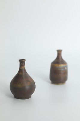 Small Mid-Century Scandinavian Modern Brown Stoneware Vases by Gunnar Borg for Höganäs Ceramics, 1960s, Set of 4-ZAA-1794355