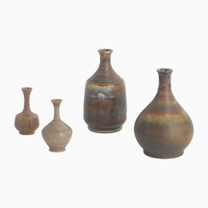 Small Mid-Century Scandinavian Modern Brown Stoneware Vases by Gunnar Borg for Höganäs Ceramics, 1960s, Set of 4-ZAA-1794355