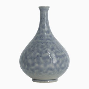 Small Mid-Century Scandinavian Modern Collectible Azure Stoneware Vase by Gunnar Borg for Höganäs Ceramics, 1960s-ZAA-1779558