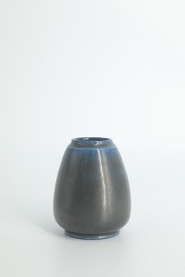 Small Mid-Century Scandinavian Modern Collectible Blue & Brown Stoneware Vase by Gunnar Borg for Gunnars Keramik Höganäs, 1960s, Set of 4-ZAA-1795544