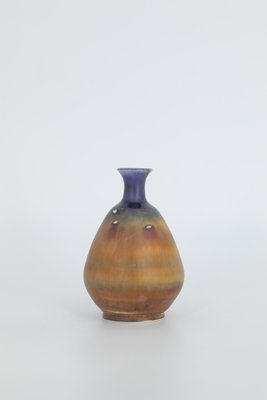 Small Mid-Century Scandinavian Modern Collectible Blue & Brown Stoneware Vase by Gunnar Borg for Höganäs Keramik, 1960s-ZAA-1784316