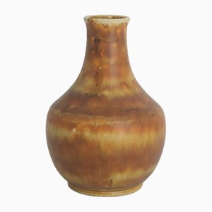 Small Mid-Century Scandinavian Modern Collectible Brown Stoneware Vase by Gunnar Borg for Höganäs Ceramics, 1960s-ZAA-1780049