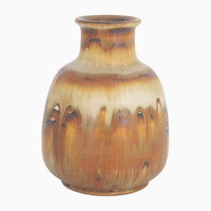 Small Mid-Century Scandinavian Modern Collectible Brown Stoneware Vase by Gunnar Borg for Höganäs Ceramics, 1960s-ZAA-1785132