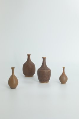 Small Mid-Century Scandinavian Modern Collectible Brown Stoneware Vases by Gunnar Borg for Höganäs Ceramics, 1960s, Set of 4-ZAA-1795623