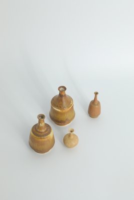 Small Mid-Century Scandinavian Modern Collectible Brown Stoneware Vases by Gunnar Borg for Höganäs Ceramics, 1960s, Set of 4-ZAA-1802856