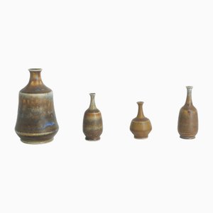 Small Mid-Century Scandinavian Modern Collectible Brown Stoneware Vases by Gunnar Borg for Höganäs Ceramics, 1960s, Set of 4-ZAA-1802093