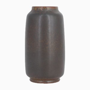 Small Mid-Century Scandinavian Modern Collectible Dark Chocolate Stoneware Vase by Gunnar Borg for Höganäs Ceramics, 1960s-ZAA-1784160