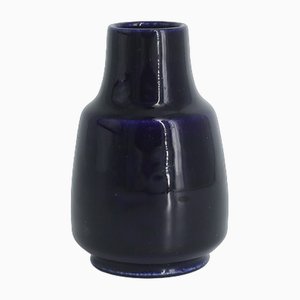 Small Mid-Century Scandinavian Modern Collectible Dark Navy Blue Stoneware Vase by Gunnar Borg for Höganäs Keramik, 1960s-ZAA-1780052