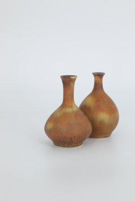 Small Mid-Century Scandinavian Modern Collectible Double Brown Stoneware Vases by Gunnar Borg for Höganäs Keramik, 1960s, Set of 2-ZAA-1784427