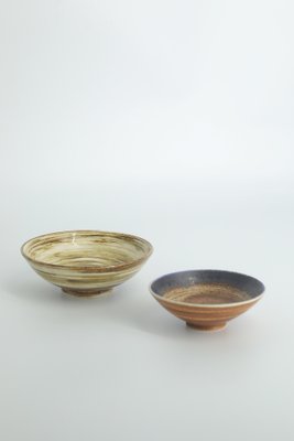 Small Mid-Century Scandinavian Modern Collectible Glazed Brown Stoneware Bowls by Gunnar Borg for Höganäs Keramik, 1960s, Set of 2-ZAA-1800483