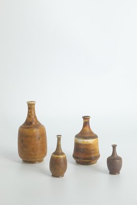 Small Mid-Century Scandinavian Modern Collectible Honey Brown Stoneware Vases by Gunnar Borg for Höganäs Ceramics, 1960s, Set of 4-ZAA-1795586